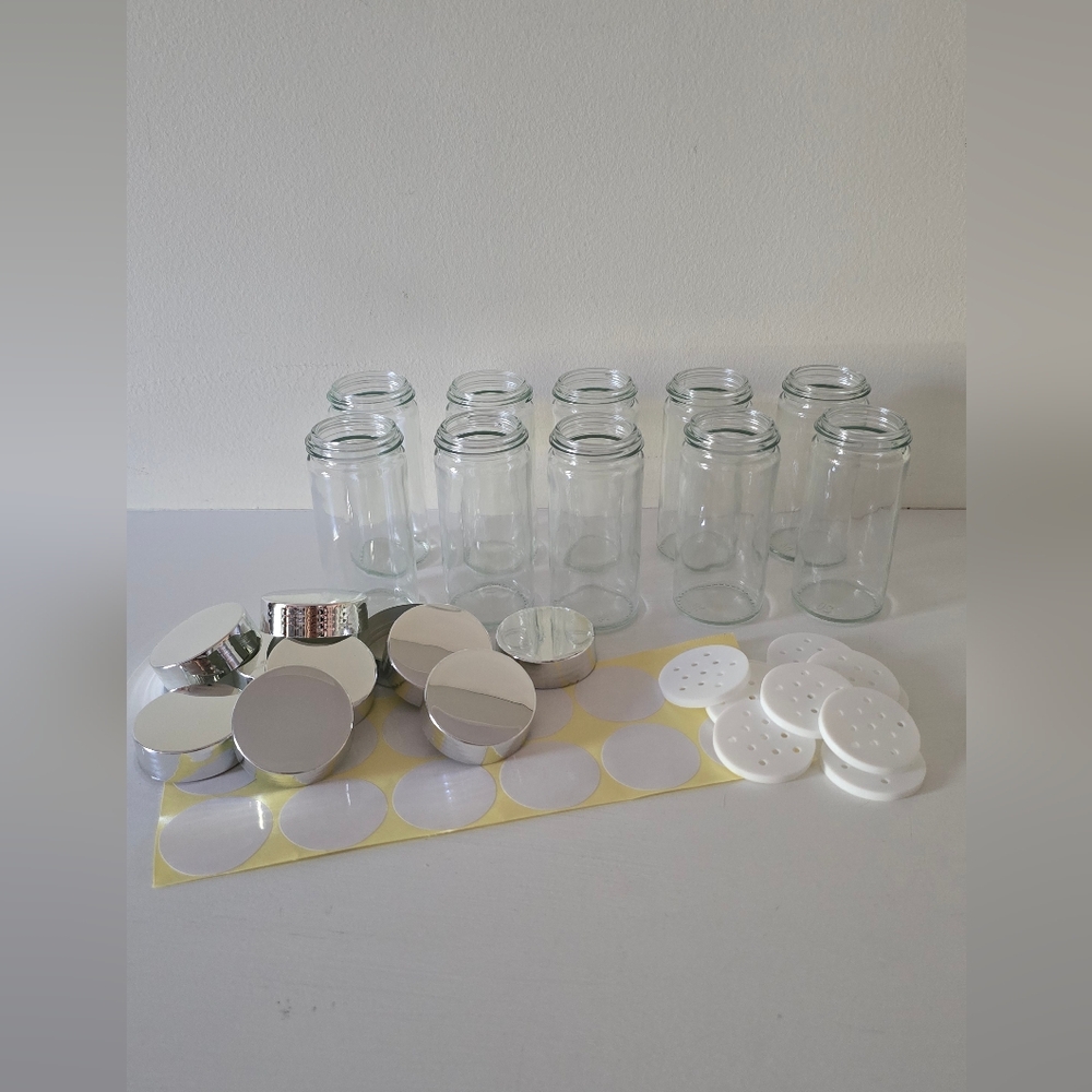 Polder 10-Pack 5oz Glass Spice Jars with Chrome Lids & Shaker Tops